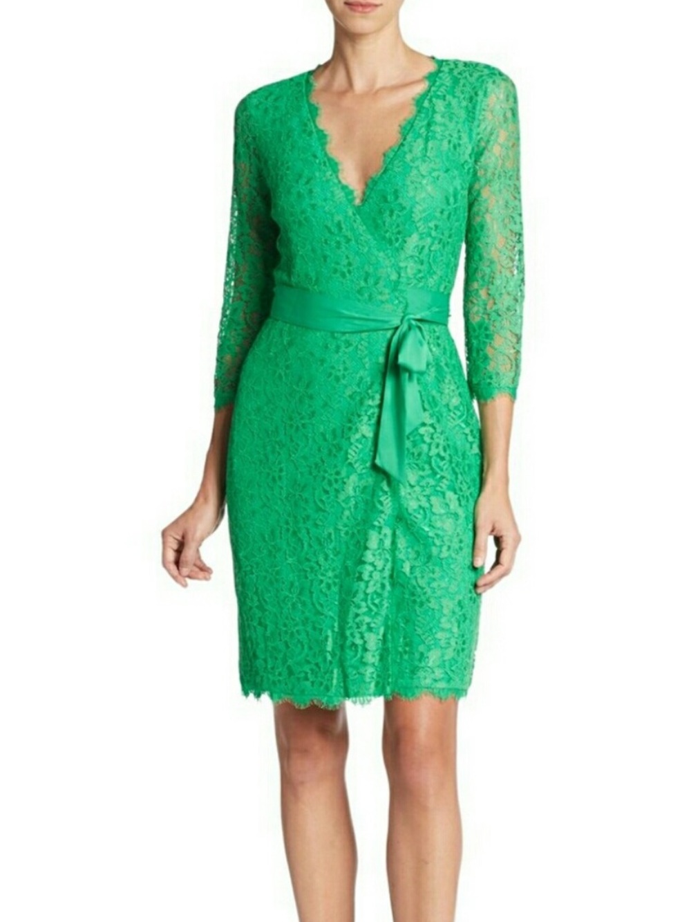 Diane Von Furstenburg Julianna Green Lace Wrap Dress New Sz 2